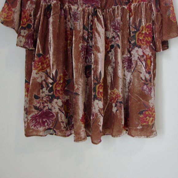 Velvet Floral Mini Dress Floral Boho Babydoll V-neck Burn Out Flowy Size Small - Picture 13 of 14